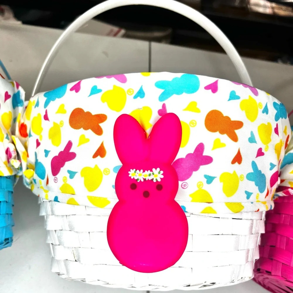 Peeps Easter Bunny Woven Basket - Blue, Pink, White pk 3 X-Large easter decor